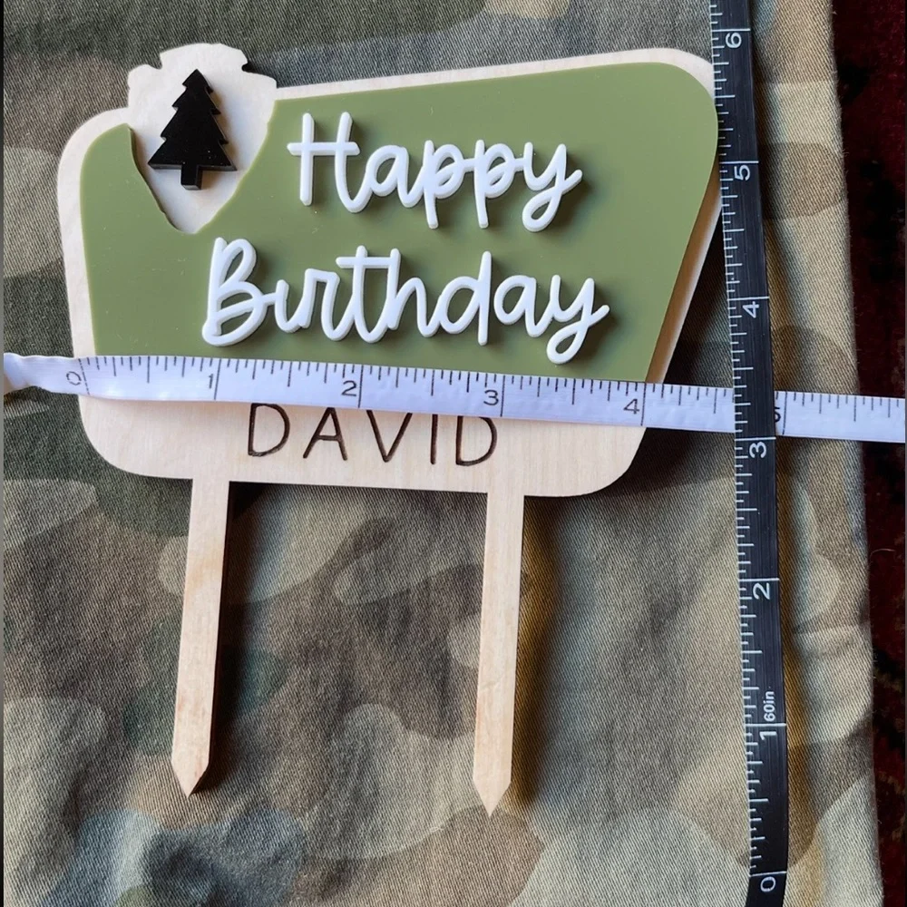 Green and White Happy Birthday David Cake Topper National Forest Style